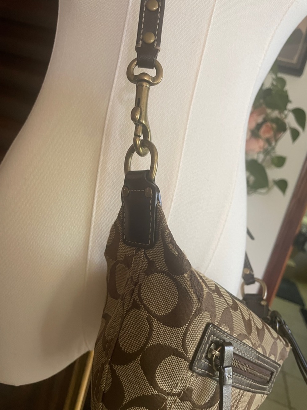 Coach Brown Signature Canvas Crossbody with Dark Brown Trim As Is - Picture 3 of 15